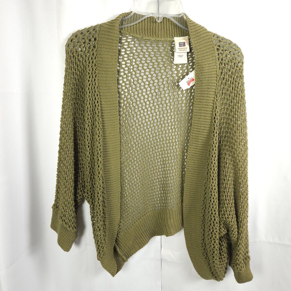 VTG NWT Faded Glory Womens Small‎ Green Open Knit Open Front Cardigan Sweater